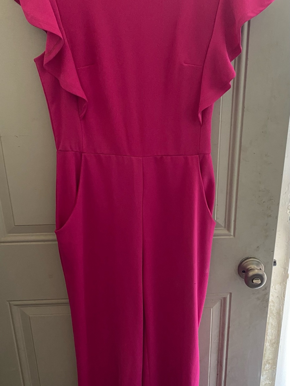 Elegant Women's Fuchsia Ruffle Sleeve Dress